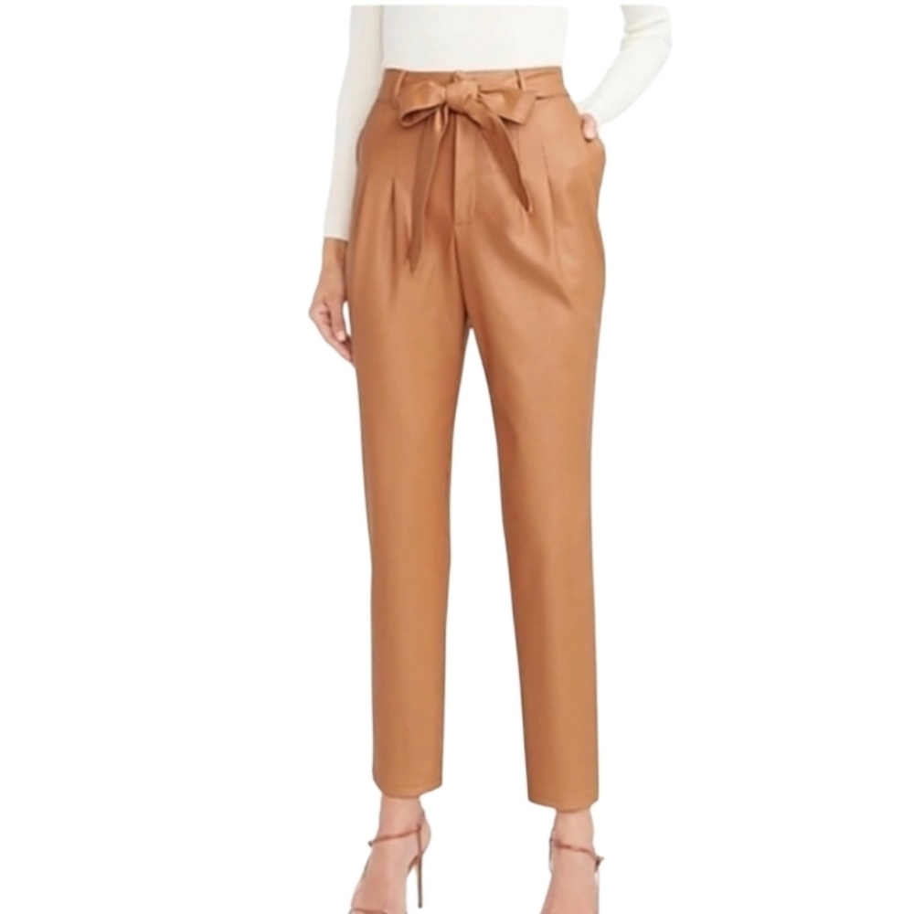 Women's Tan High-Waisted Faux Leather Pants